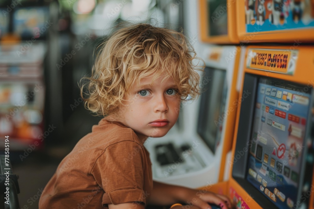 A young child sitting at a computer. Early childhood computer literacy. A young child sitting at a computer. Early childhood computer literacy.