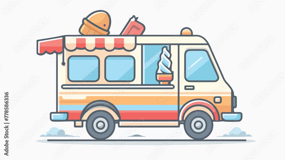 Ice cream truck line icon illustration vector graph