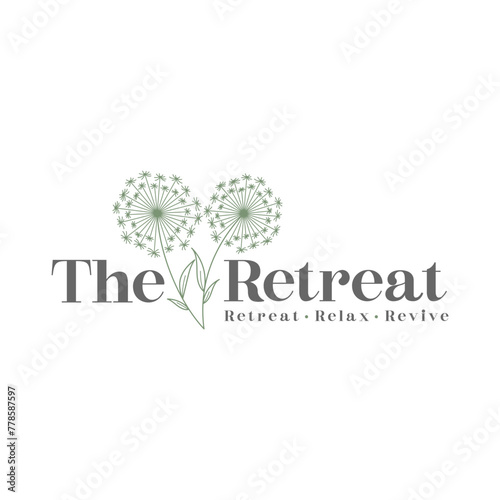 Discover the allure of a minimalist, feminine dandelion logo in green, blending elegant line art with a touch of nature. Perfect for branding, fashion, or beauty, this logo design is simple yet stylis