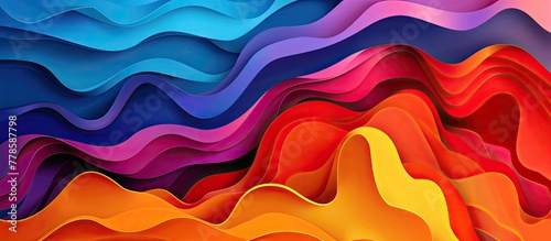 A closeup of a vibrant, colorful wave pattern painted in shades of purple and magenta on a blue background, resembling a natural geological phenomenon