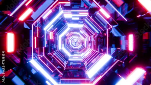3D looped seamless animation, bright BG in 4K. high-tech neon sci-fi tunnels as you fly through cyberspace.  photo