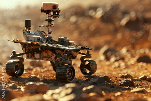 Research rover exploring Mars. Cutting-edge technology in space exploration.