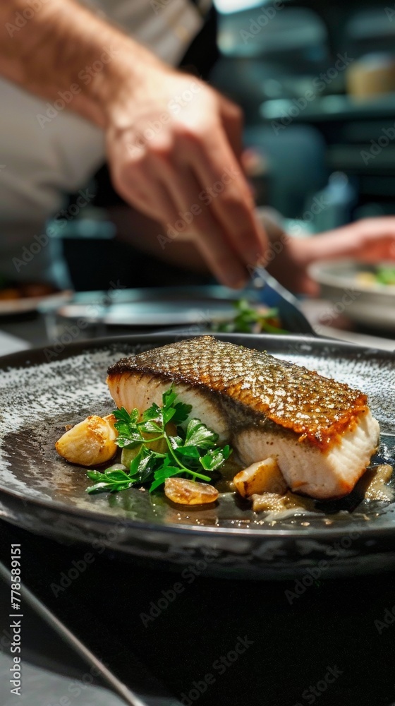 Chefs expertise shines in crafting an elegant sea bass dish