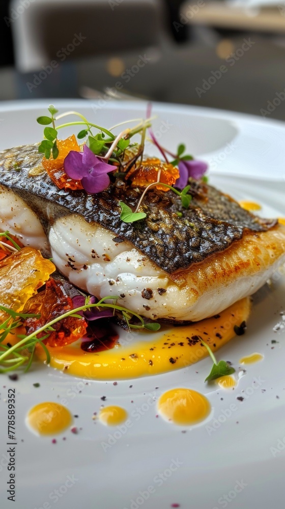 Chefs vision of sea bass transformed into a culinary masterpiece Chefs vision of sea bass transformed into a culinary masterpiece