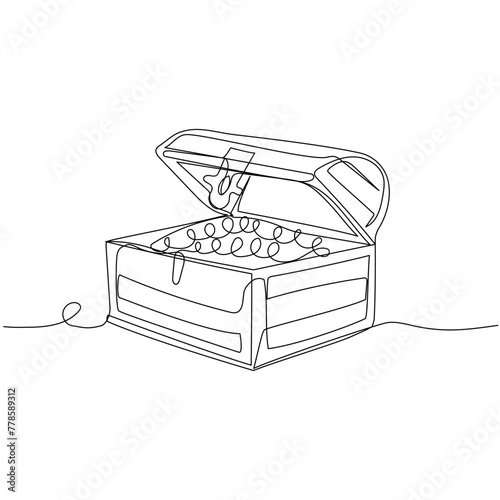Treasure chest in continuous one line art style. Simple vector illustration