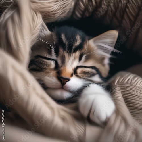 A sleepy kitten curled up in a warm lap, with a gentle purr filling the room3 photo