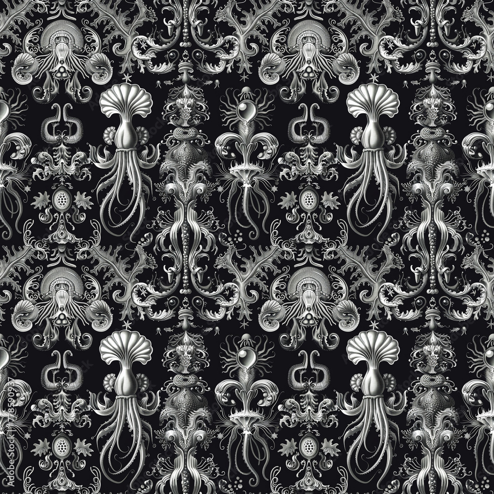 Fictional sea creatures wallpaper, seamless pattern, sea creatures ...