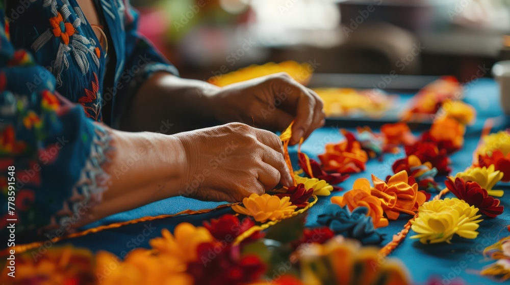 A young woman is showing her expertise in her craft. They made colorful rose ribbons inspired by Parul. A young woman is showing her expertise in her craft. They made colorful rose ribbons inspired by Parul.