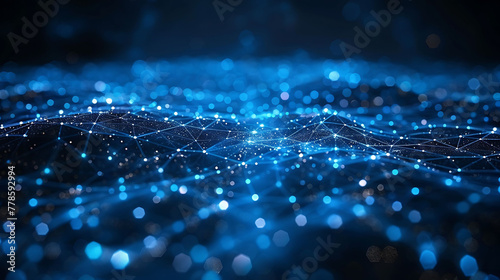  "Blue Abstract Lights Background with Network - Connectivity - Virtual Network Technology - Information Exchange"