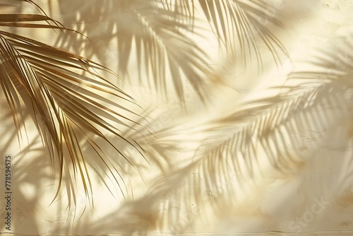 shadows palm leaves wall sunny day young summer palette tree gilded gold beautifully soft lit photo