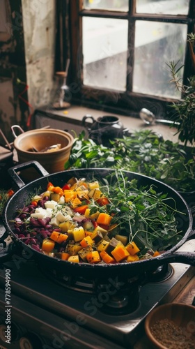 Health-focused vegetarian hotpot a medley of garden-fresh produce photo