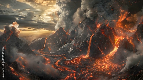 natural disaster illustration Scenery of a volcano eruption - geography and environment
