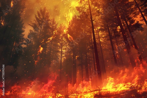 illustartion of fire in the forest natural disaster