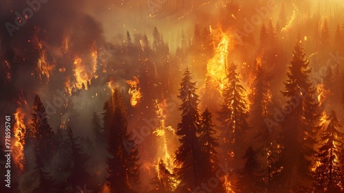 Wild fire scenery natural disaster illustration