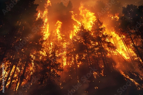 natural disaster Illustration of a wildfire happening in a forest