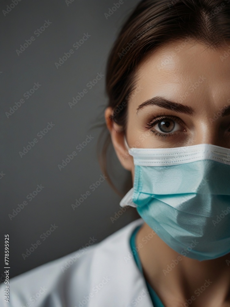 Close-up portrait of everyday hero doctor or nurse in full medical protection with mask Close-up portrait of everyday hero doctor or nurse in full medical protection with mask