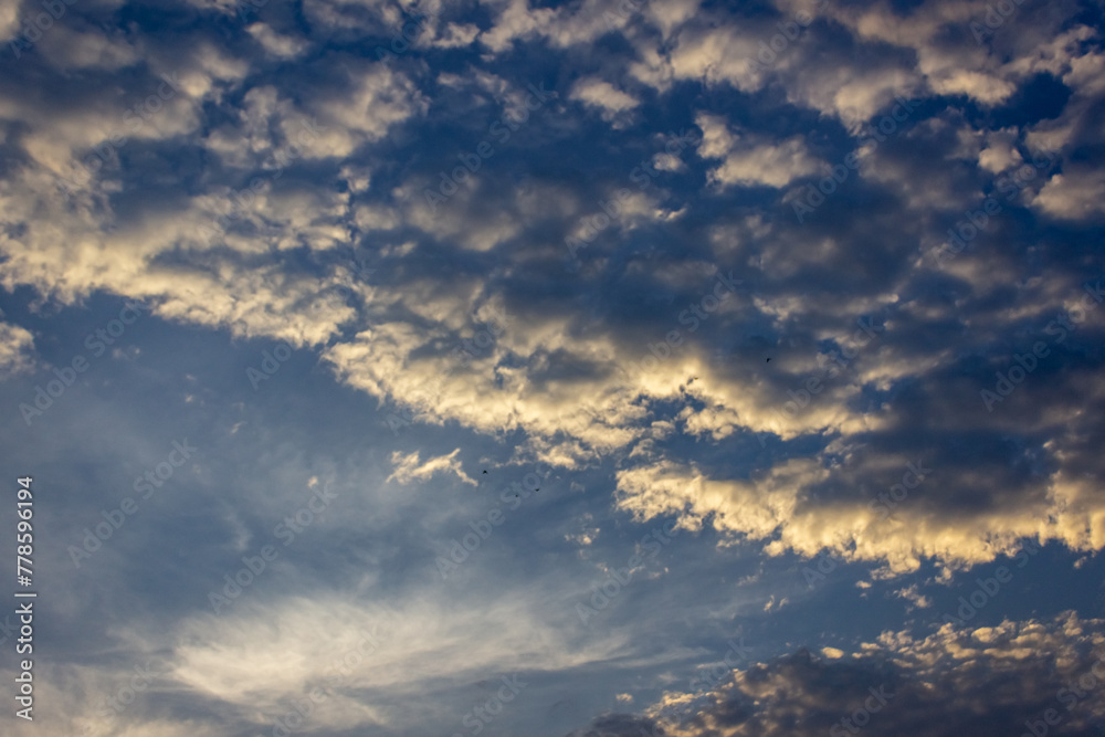 Clouds in the sky at sunset as a background. Texture.