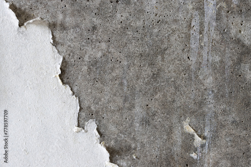 Canvas Print Torn old faded paper wallpaper on a concrete wall