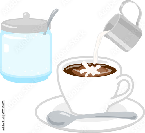 ミルクピッチャーからコーヒーに注がれるミルク