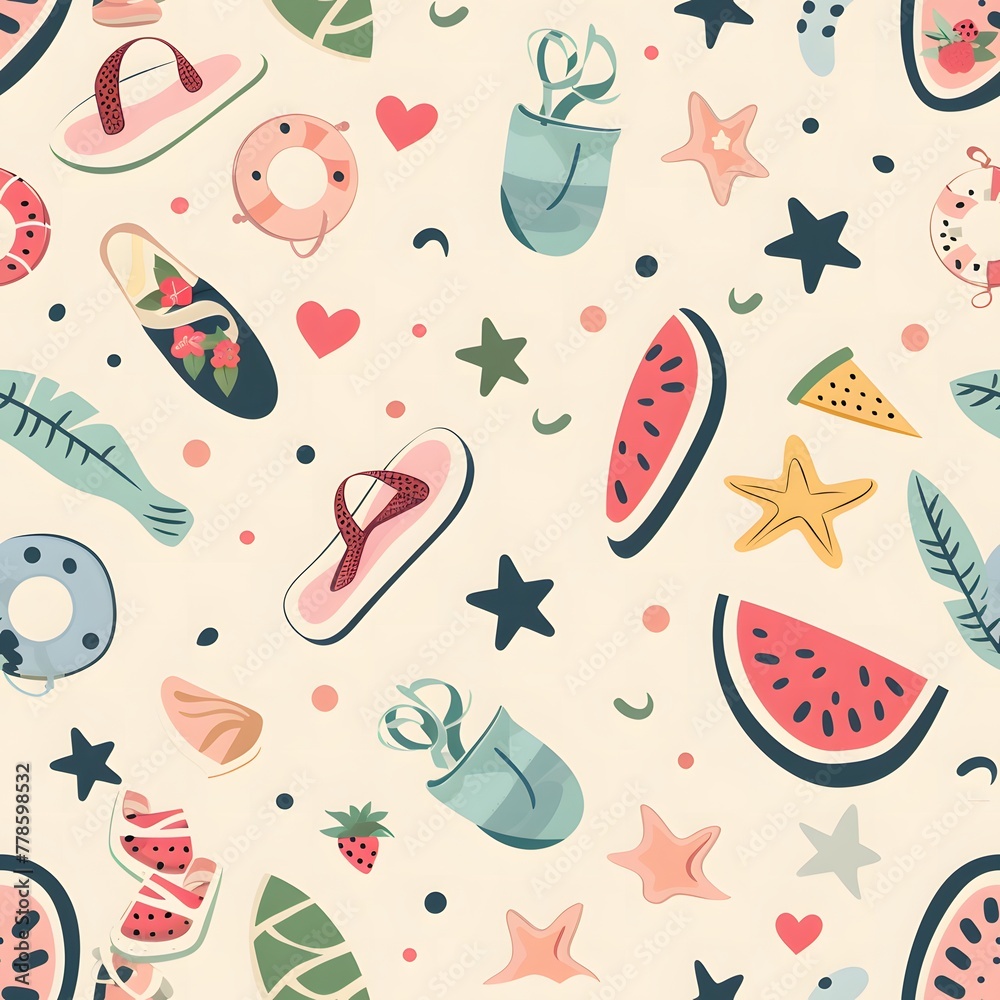 cute cartoon pattern with beach elements cute cartoon pattern with beach elements