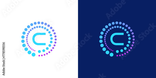 creative modern digital technology letter C logo. with abstract circular dots. logo can be used for technology, digital, connection, data