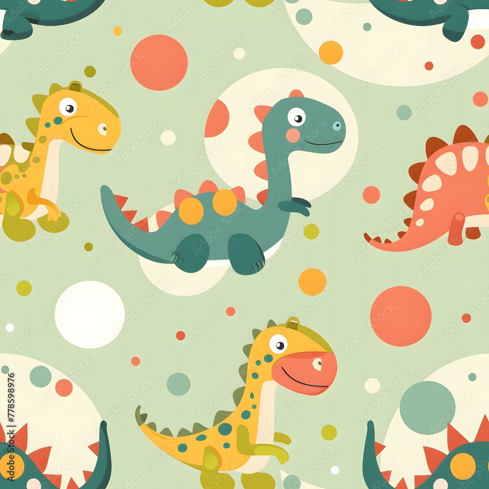 Fototapeta premium Cute cartoon pattern with dinosaur characters