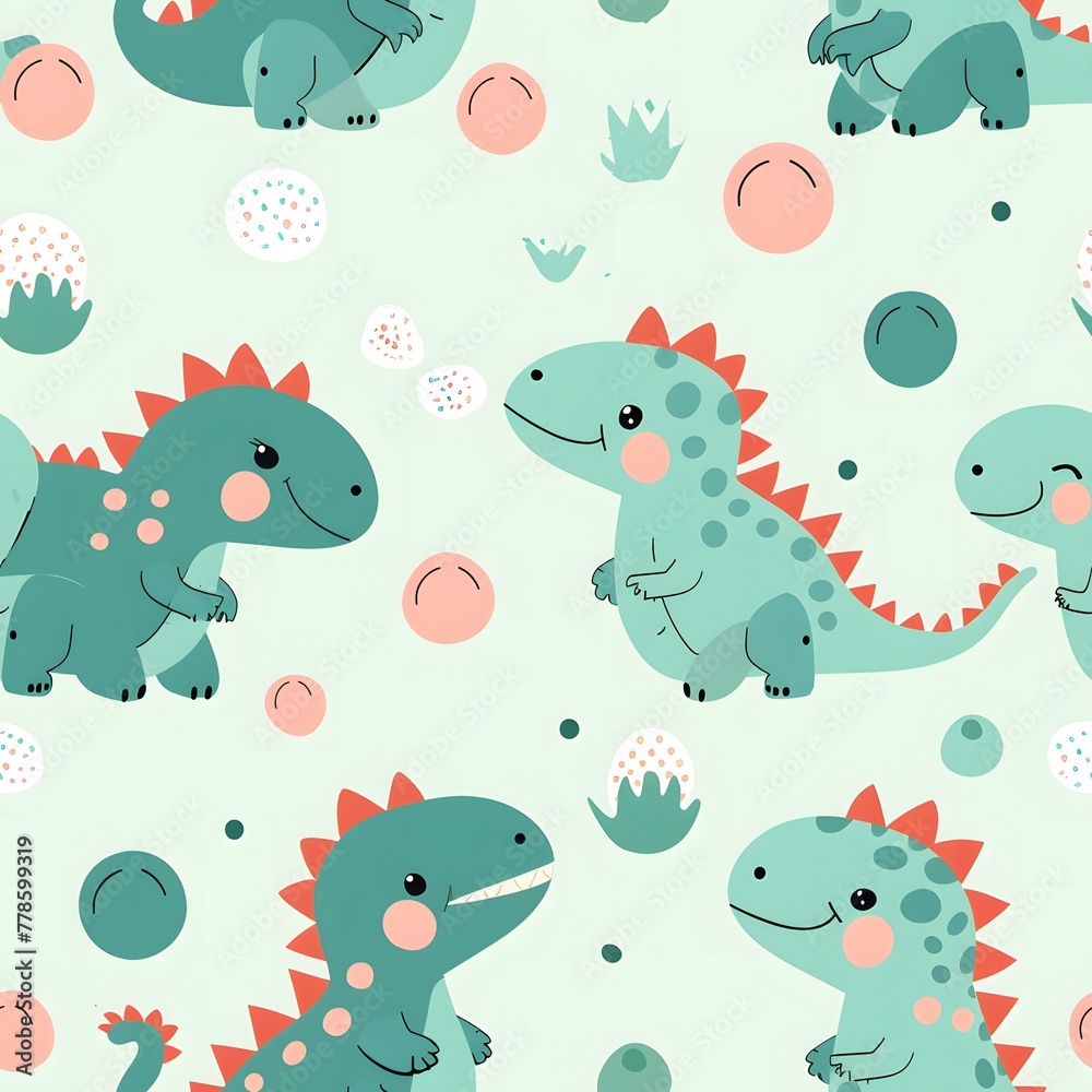 Cute cartoon pattern with dinosaur characters