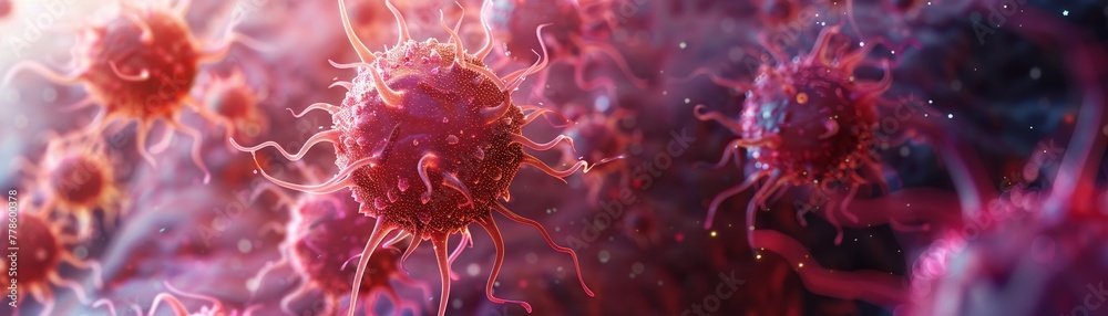 A microscopic view of a parasite infecting a cell A microscopic view of a parasite infecting a cell