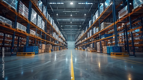 Symmetrical View Inside a Spacious Warehouse