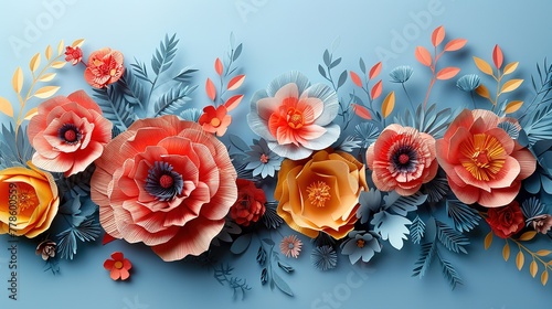 Banner design for spring sale promotion campaign Flowers handmade paper craft style ,Generative ai,  photo