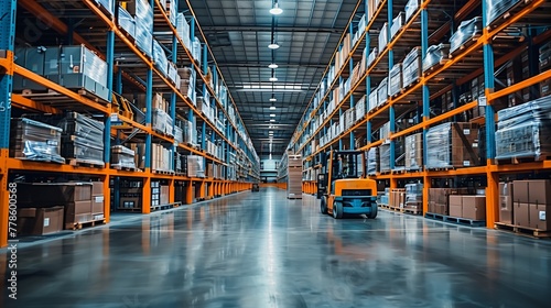 Modern Warehouse Interior with Forklift and Shelves