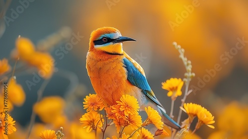 European beeeater in magnificient habitat of south moravian wine fields Bee eaters birds nesting and feeding Czech Republic wildlife  ,Generative ai,  photo