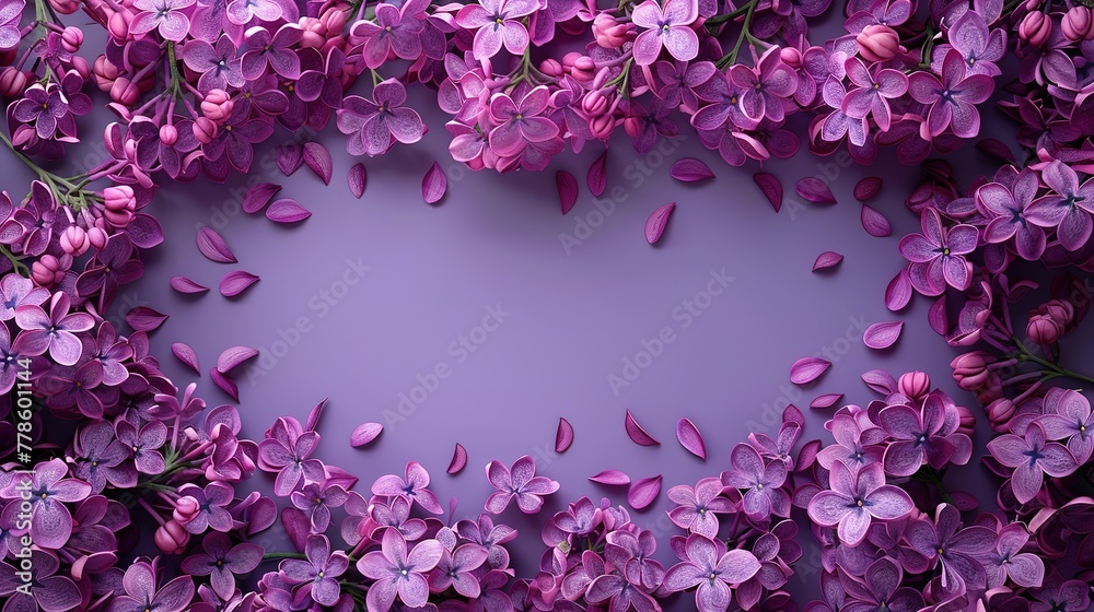 Lilac border frame on purple background ,Generative ai, Lilac border frame on purple background ,Generative ai,