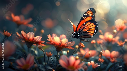 Selective focus shot of geranium butterfly with open wings on chamomile  ,Generative ai, Generative, Ai