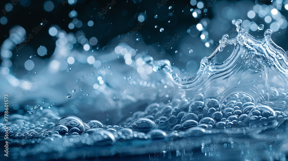 A close-up of a dynamic water splash, capturing the movement and clarity of droplets suspended in time, set against a bokeh light background. A close-up of a dynamic water splash, capturing the movement and clarity of droplets suspended in time, set against a bokeh light background.