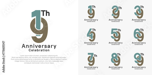 anniversary logotype vector design with blue and brown color for celebration moment photo