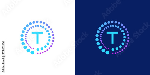 creative modern digital technology  letter T logo. with abstract circular dots. logo can be used for technology, digital, connection, data