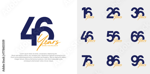 anniversary logotype vector design set with handwriting, blue and orange color can be use for special day
