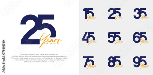 anniversary logotype vector design set with handwriting, blue and orange color can be use for special day