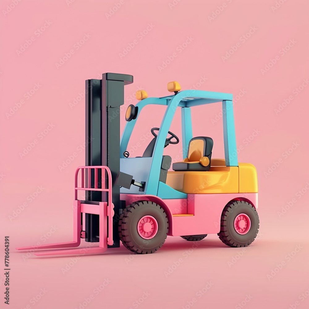 Forklift icon, 3D render clay style, Abstract geometric shape theme, studio short, pastel , isolated on pastel background