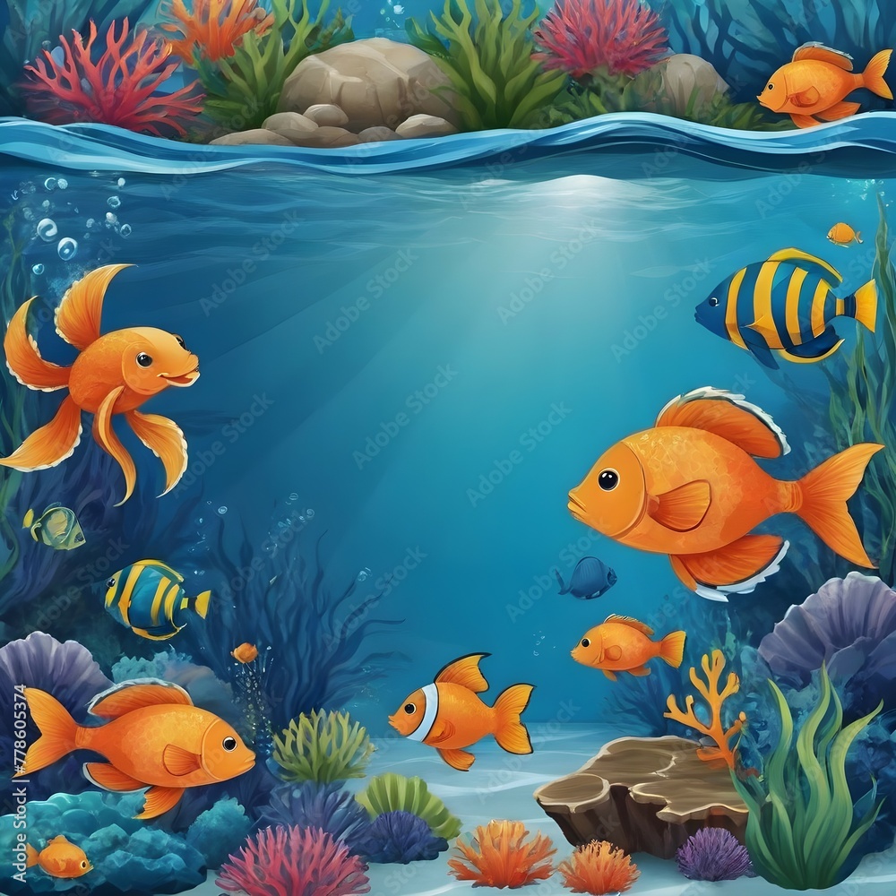 Naklejka premium underwater background fish coral