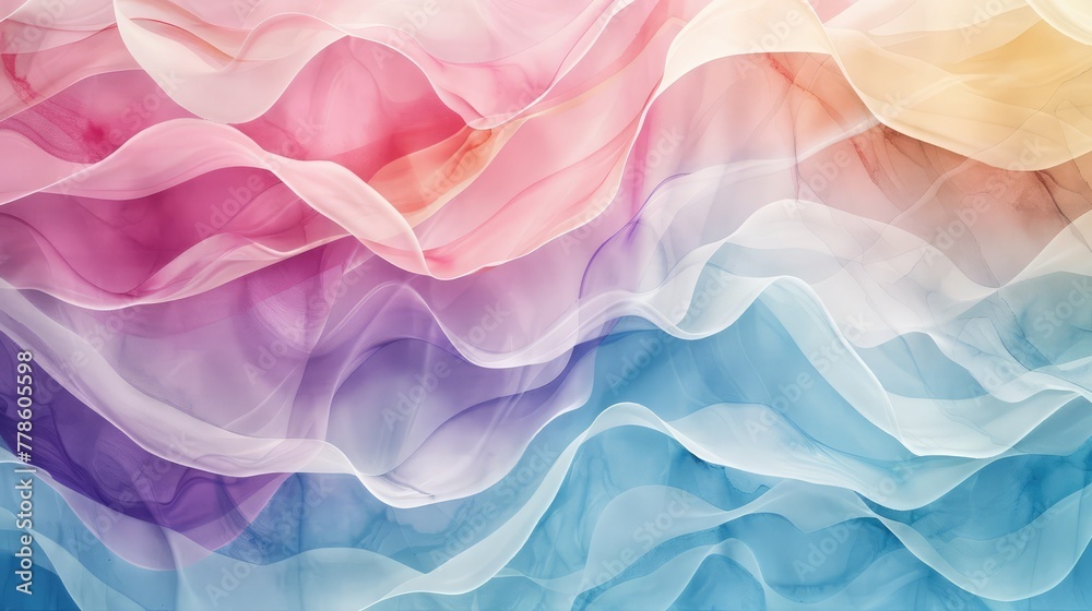 panoramic image of a watercolor paper texture, showcasing an abstract mix of different colors in a dreamy, flowing pattern.