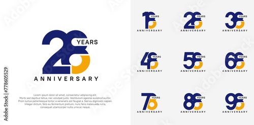 anniversary logotype vector set with blue and orange color for special celebration day