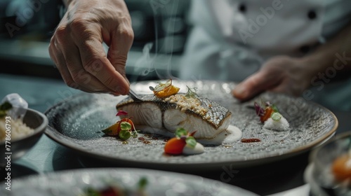 Sophisticated sea bass dish emerges under a chefs guided hand