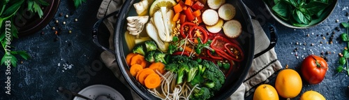 Vegetarian hotpot a tapestry of plant produce and flavors photo