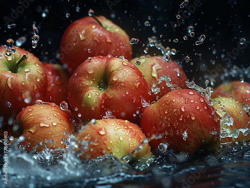 apples in water splash