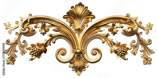 Golden Baroque Style ornament isolated on white background