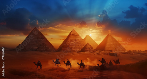 Pyramids of giza magical background