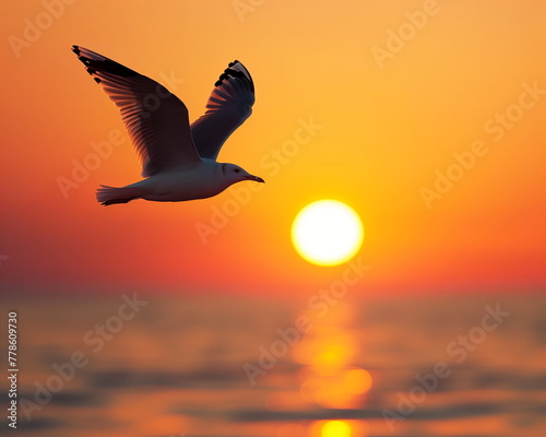 silhouette a seagull on sunset background  © anurakss