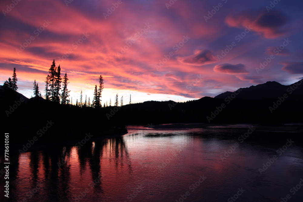 Sunset Over Athabasca River, Jasper National Park, Alberta
